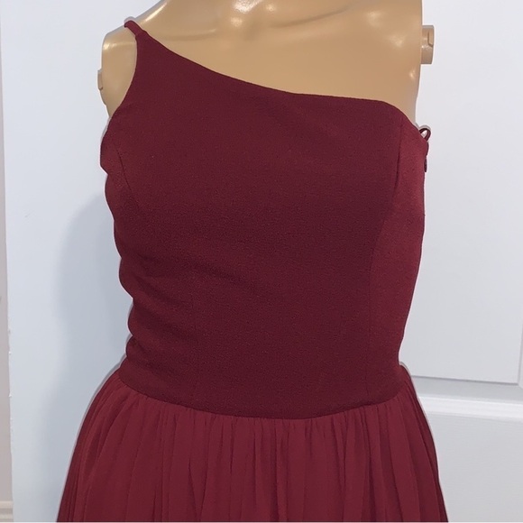 DRESS the population Burgundy Red One Shoulder bridesmaid midi dress size Small - Picture 4 of 15
